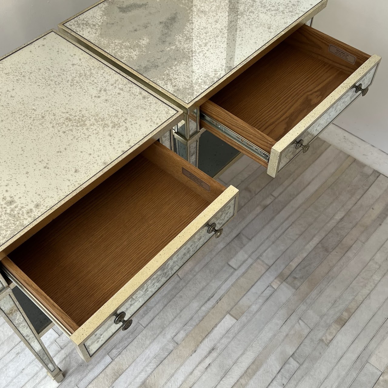 Julia Gray Antiqued Mirrored End Table Pair