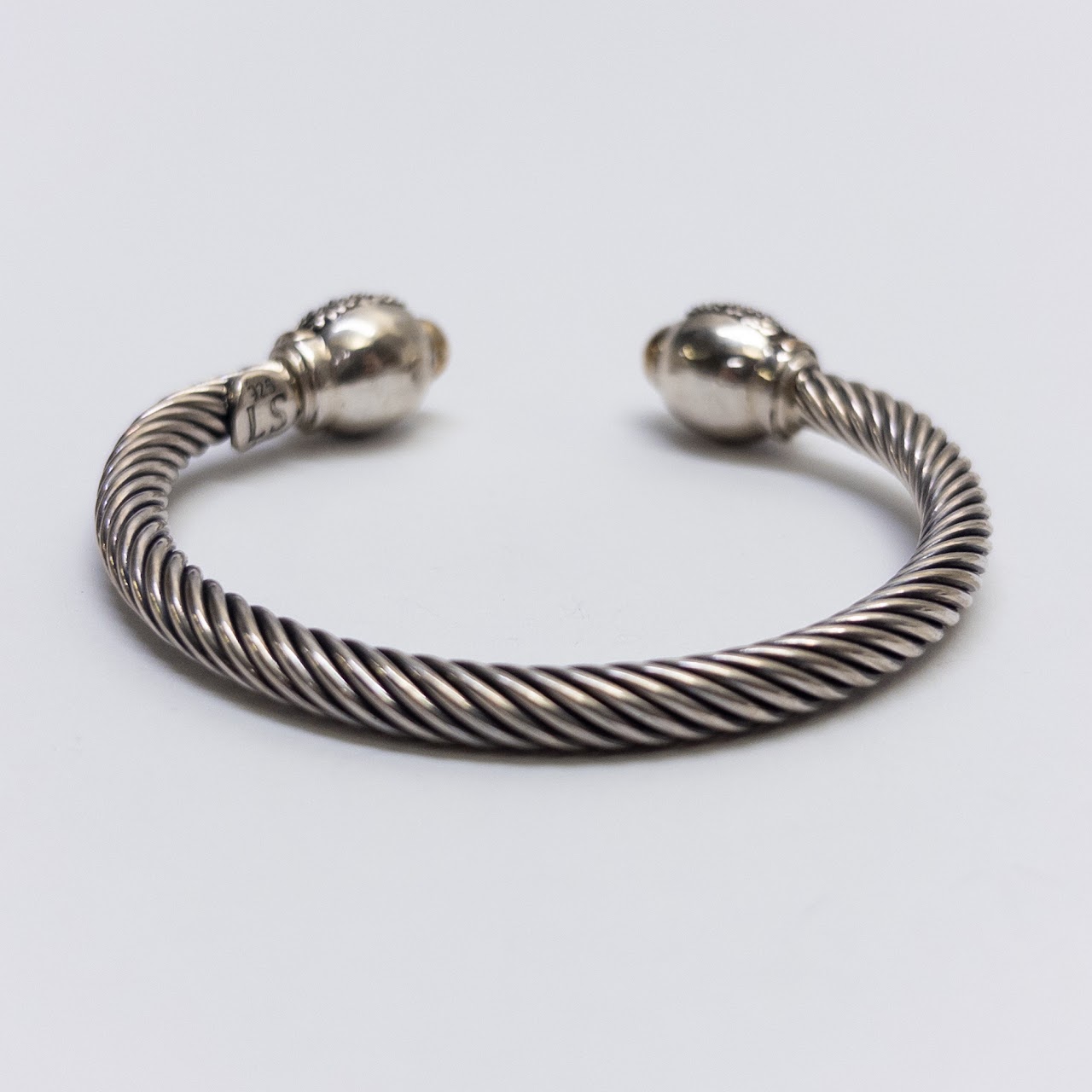 Sterling Silver, 14K Gold and Multicolor Accent Twisted Cable Bracelet