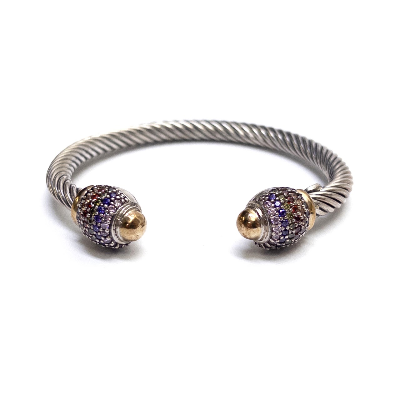 Sterling Silver, 14K Gold and Multicolor Accent Twisted Cable Bracelet