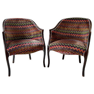 Velvet Upholstered Kittinger Style Barrel Back Chair Pair