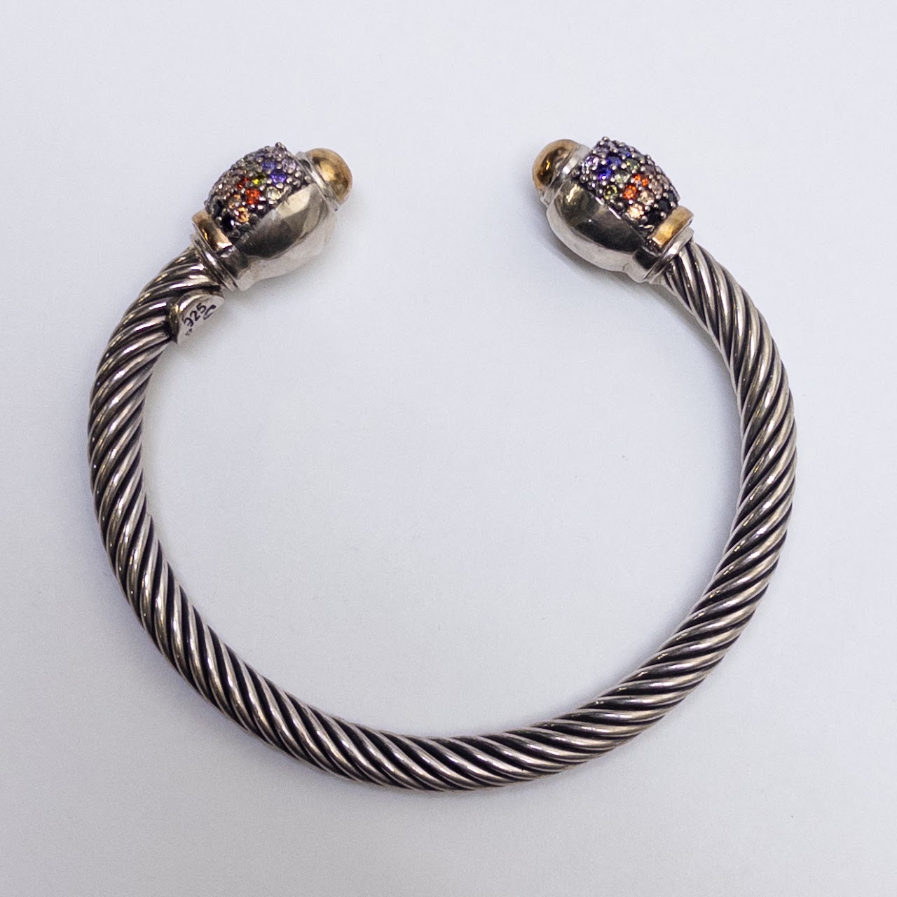 Sterling Silver, 14K Gold and Multicolor Accent Twisted Cable Bracelet
