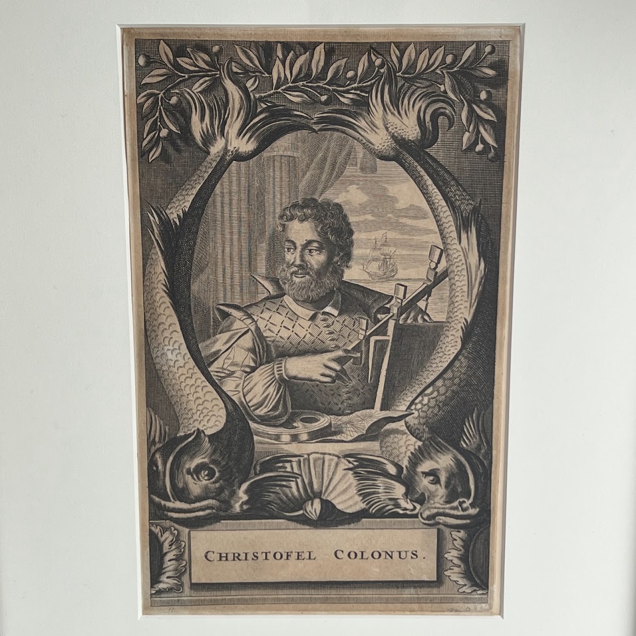 17th C. Arnoldus Montanus 'Christofel Colonus' Engraved Bookplate