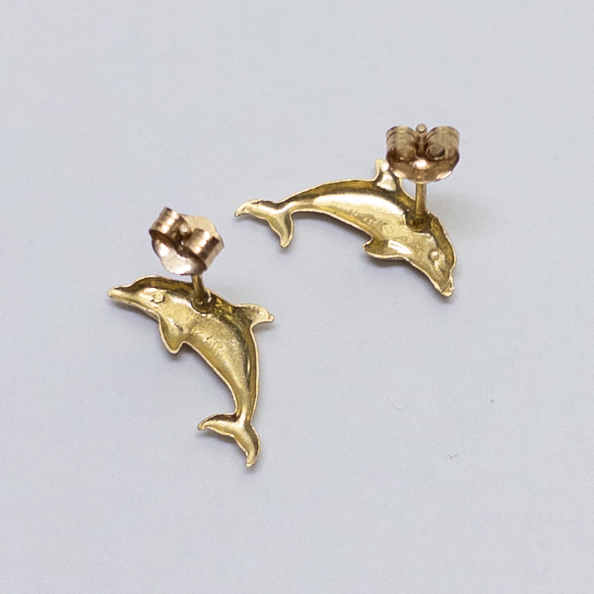 14K Gold Dolphin Earrings