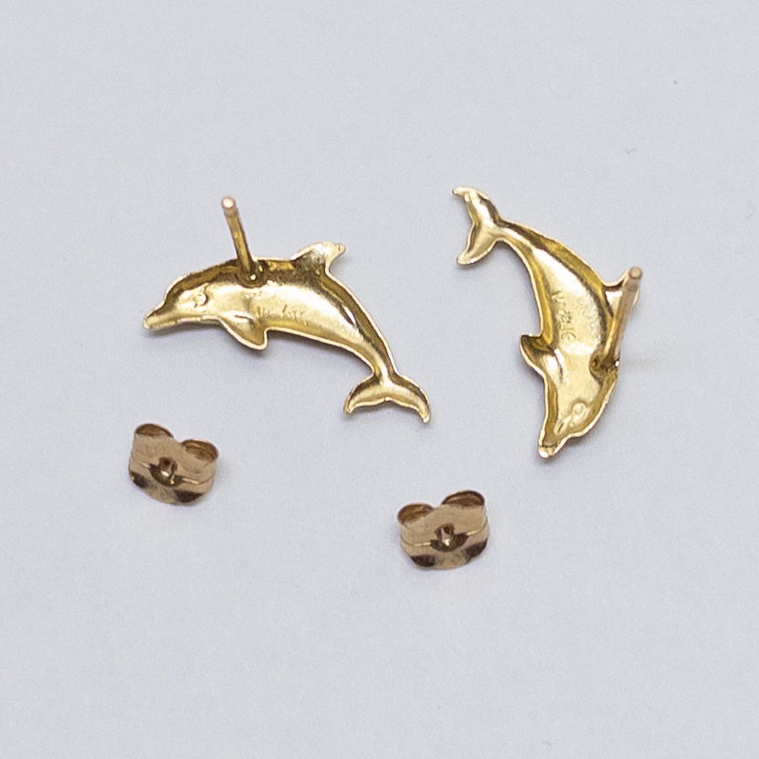 14K Gold Dolphin Earrings