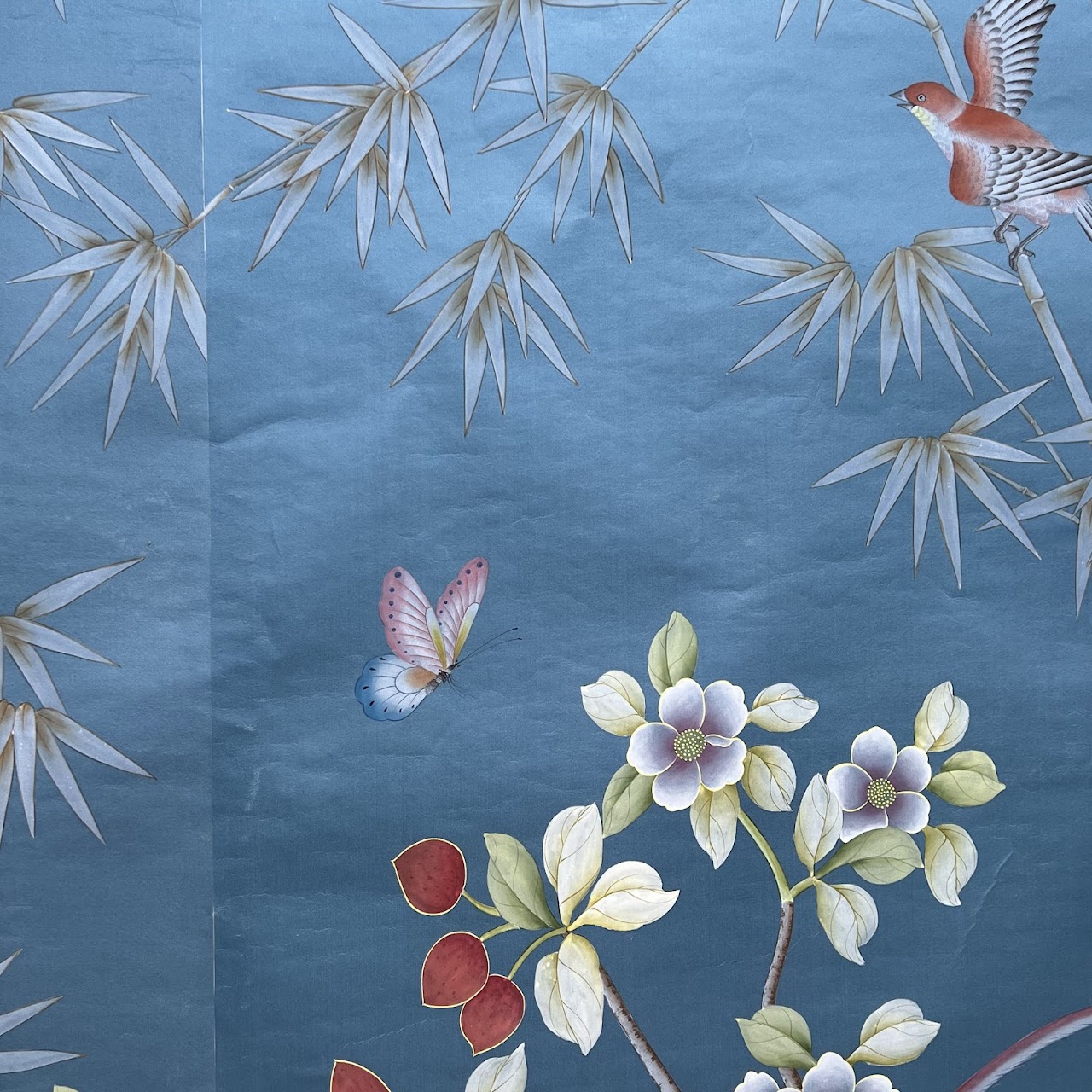 Hand Painted Silk Chinoiserie Wallpaper Panel
