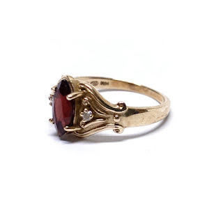 14K Gold, Garnet and Diamond Ring