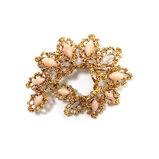 18K Gold and Pink Angel Skin Coral Brooch