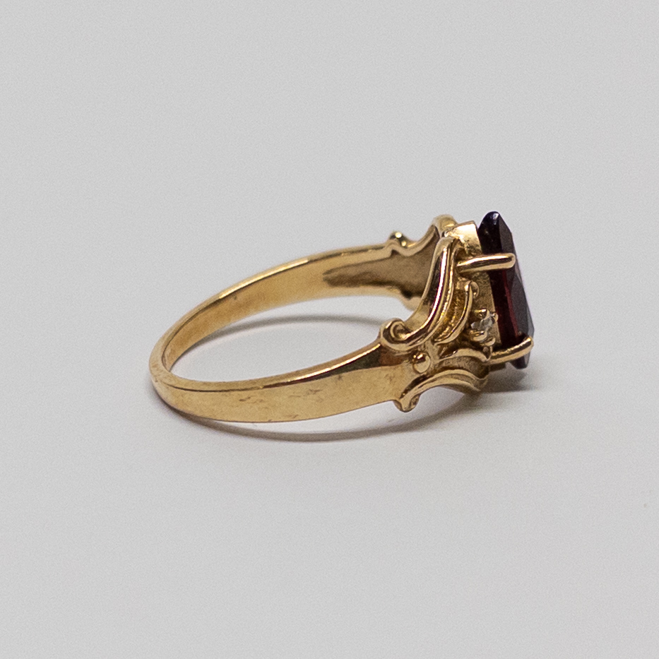 14K Gold, Garnet and Diamond Ring