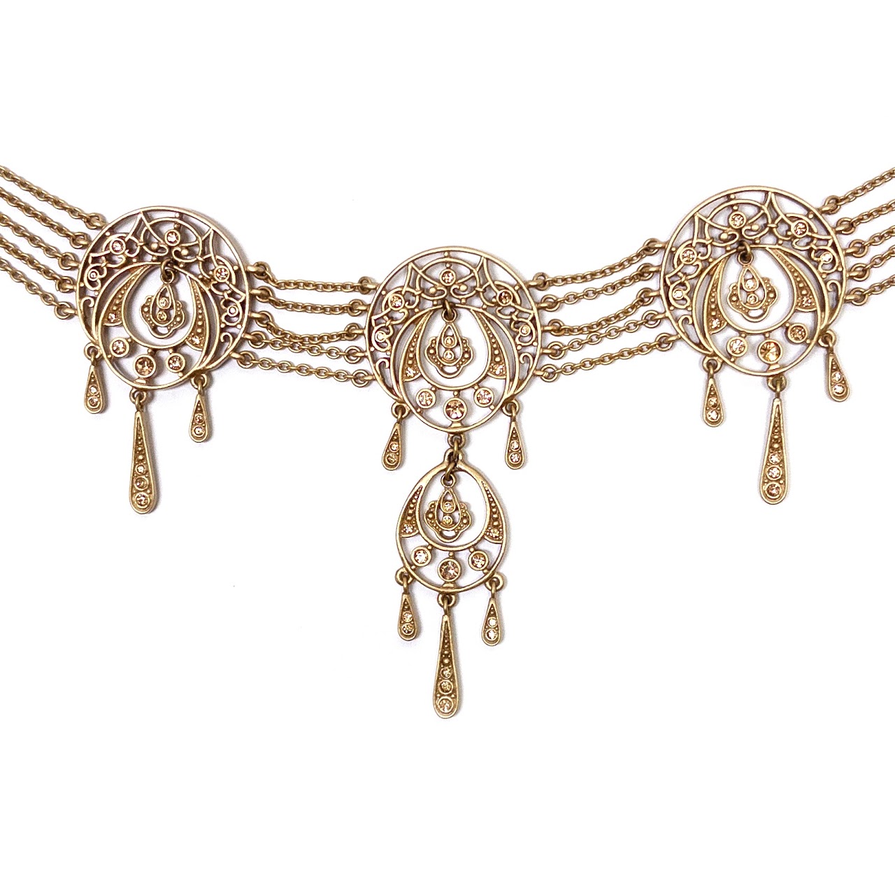 Christian Dior Vintage Filigree Triple Chain Necklace