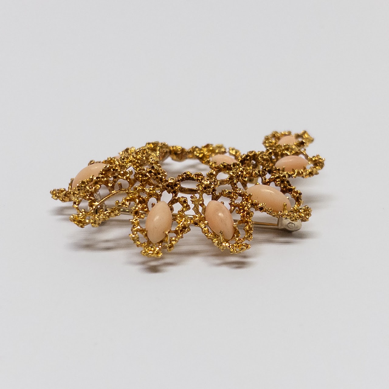 18K Gold and Pink Angel Skin Coral Brooch