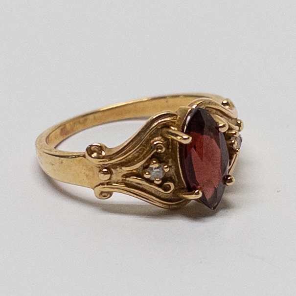 14K Gold, Garnet and Diamond Ring