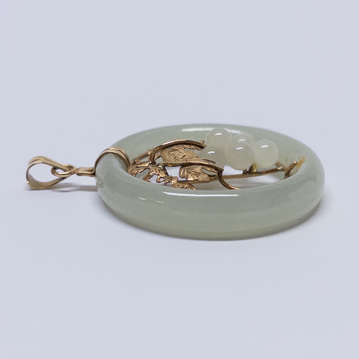 14K Gold and Jade Grapevine Pendant