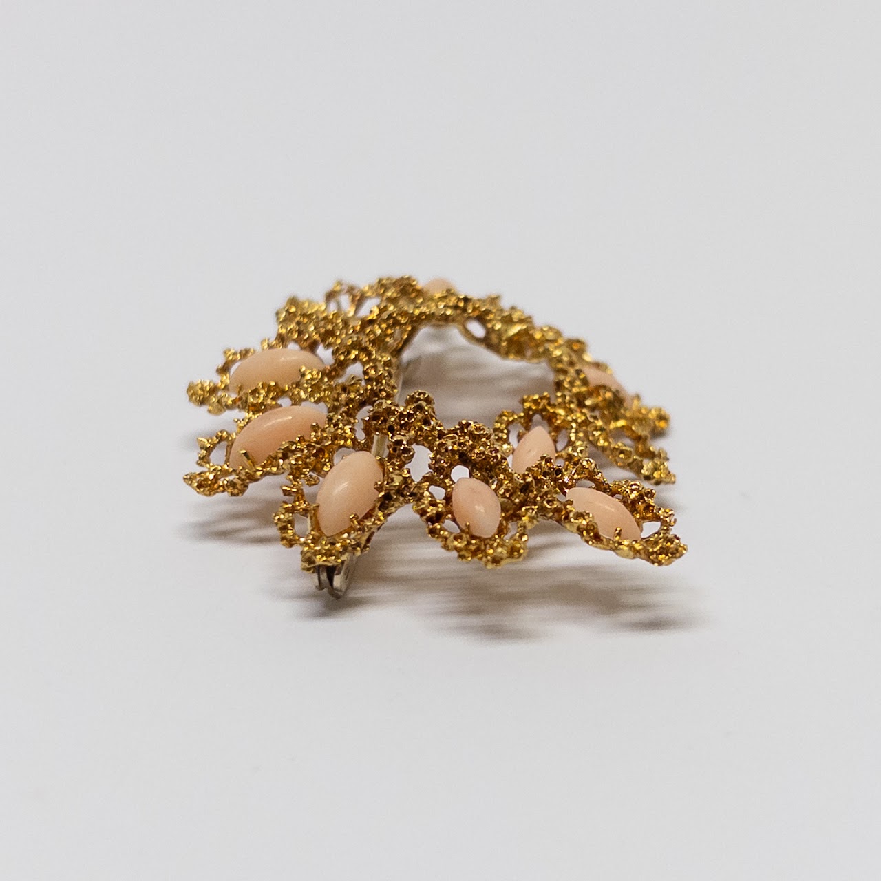 18K Gold and Pink Angel Skin Coral Brooch