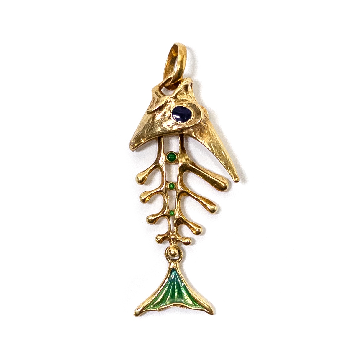 18K Gold and Enamel Indaerre Italian Fishbone Pendant