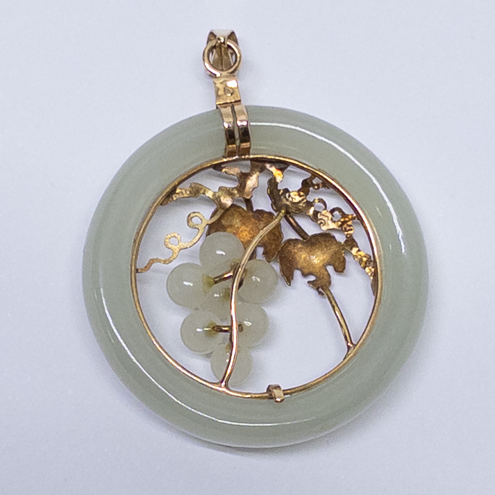 14K Gold and Jade Grapevine Pendant