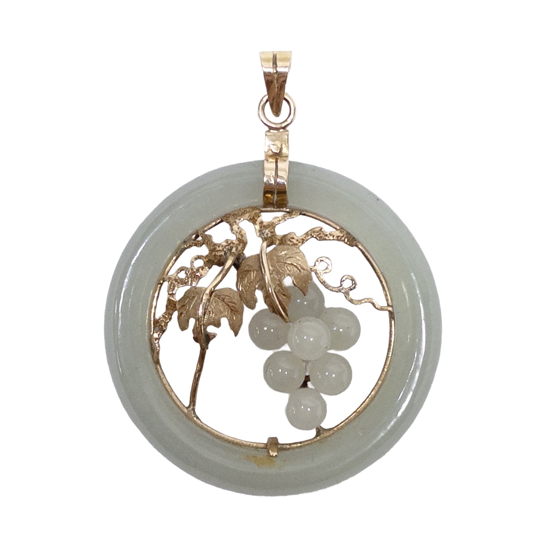 14K Gold and Jade Grapevine Pendant