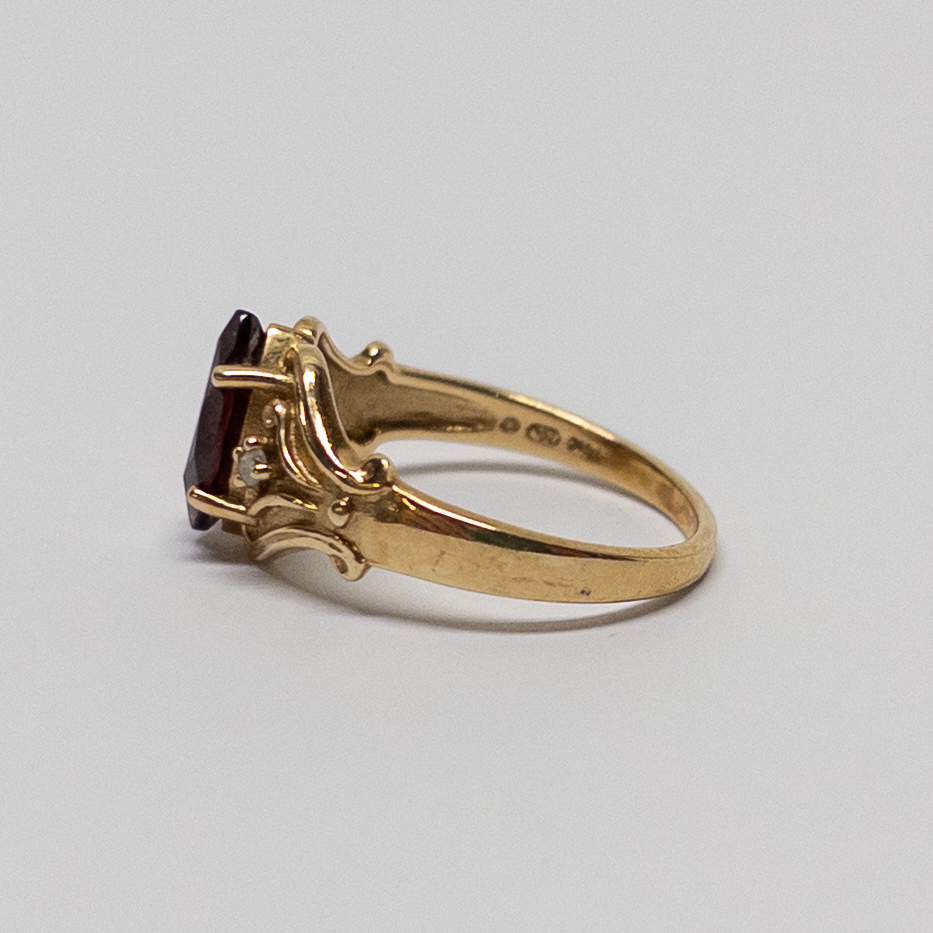 14K Gold, Garnet and Diamond Ring