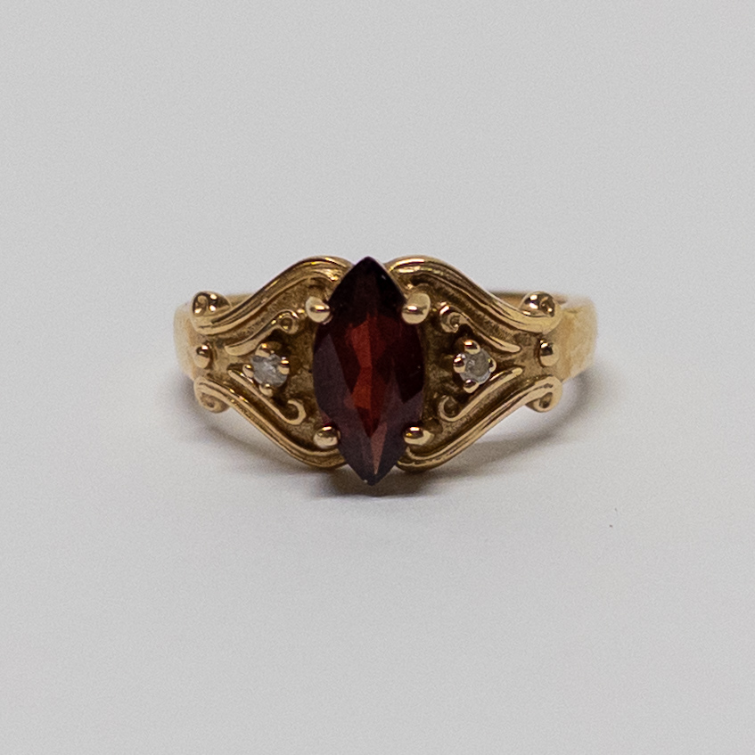 14K Gold, Garnet and Diamond Ring