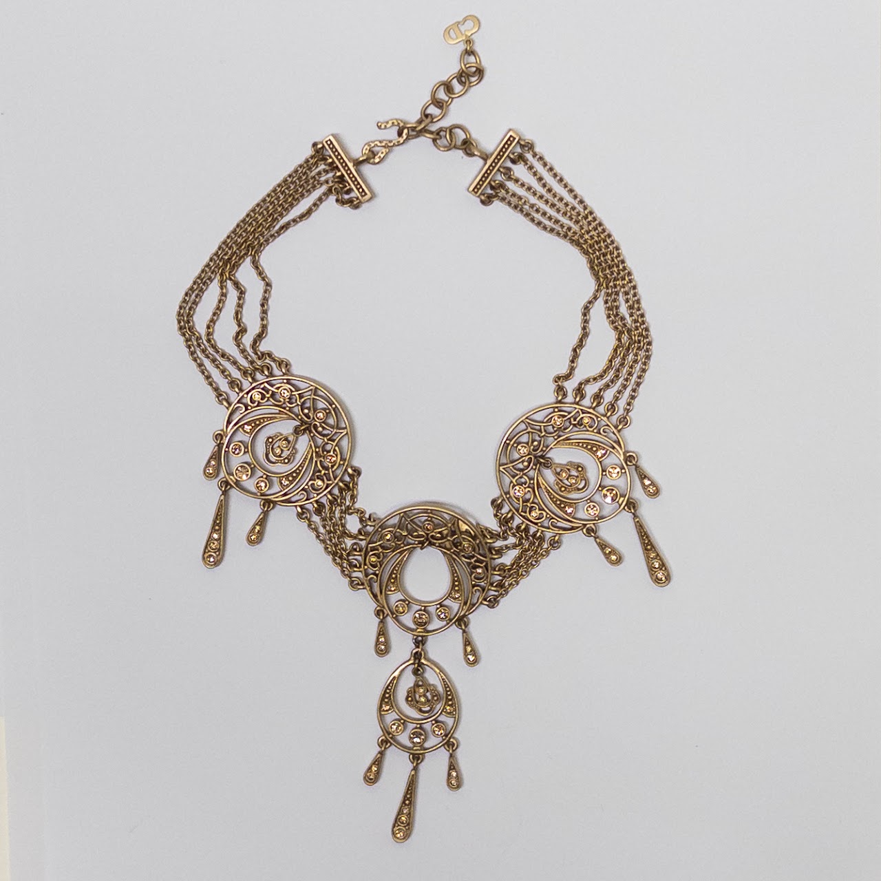 Christian Dior Vintage Filigree Triple Chain Necklace