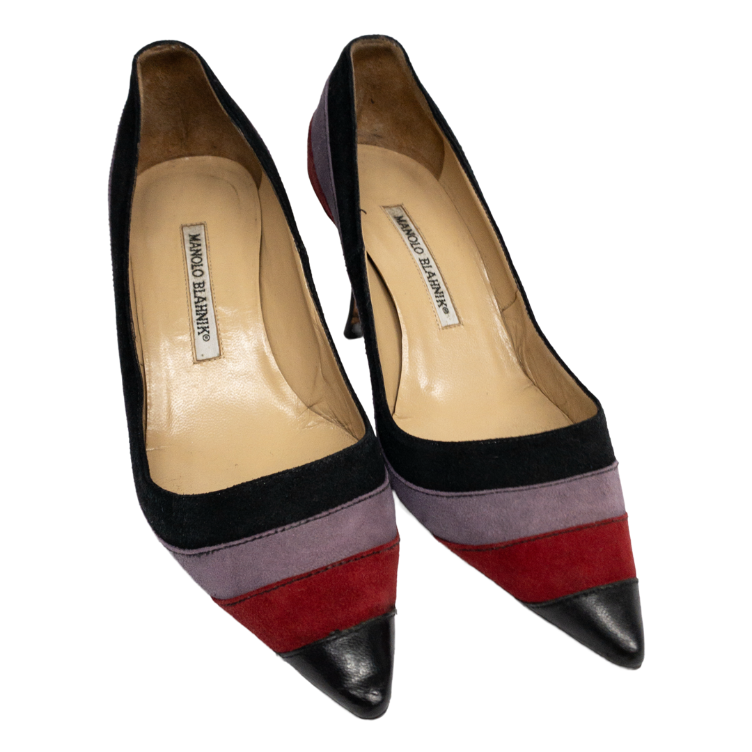 Manolo Blahnik Tri-Tone Suede Pumps