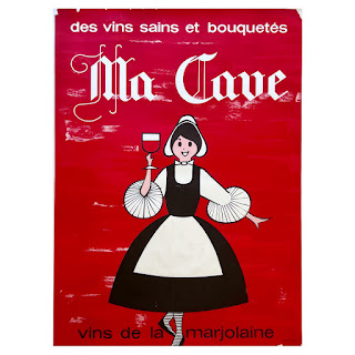 Ma Cave Vins de la Marjolaine Antique French Wine Lithograph Advertising Poster