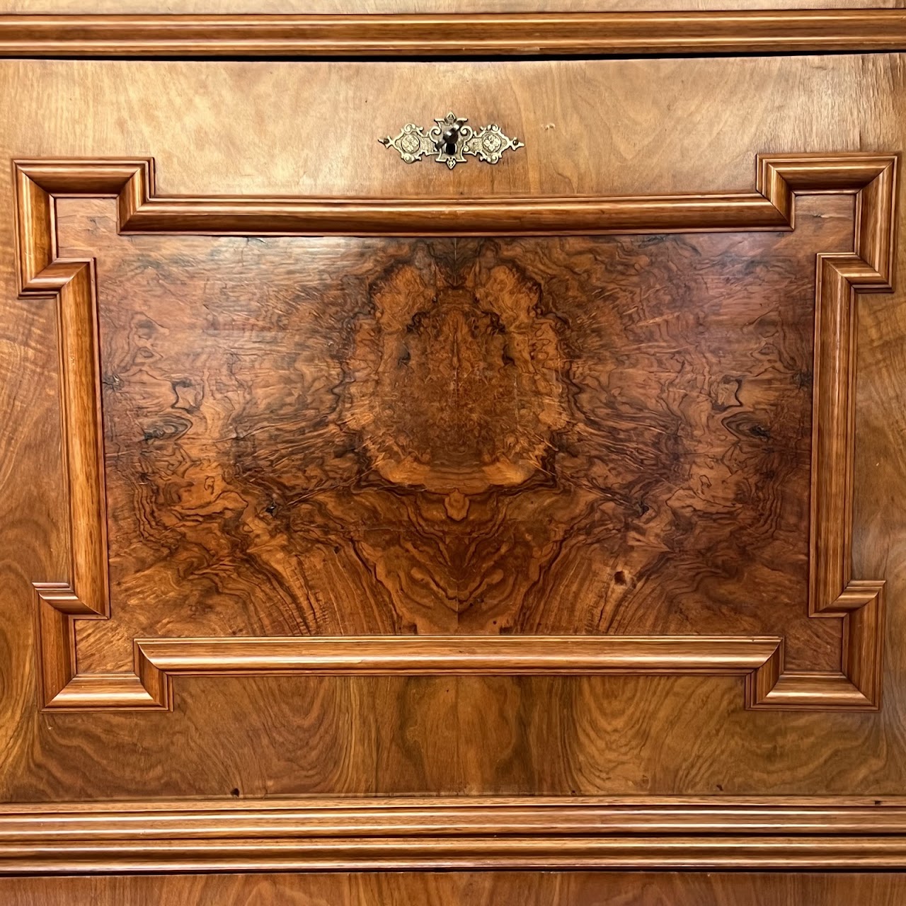 Swiss Antique Walnut and Burl Drop-Front Secretary Desk with Secret Compartments