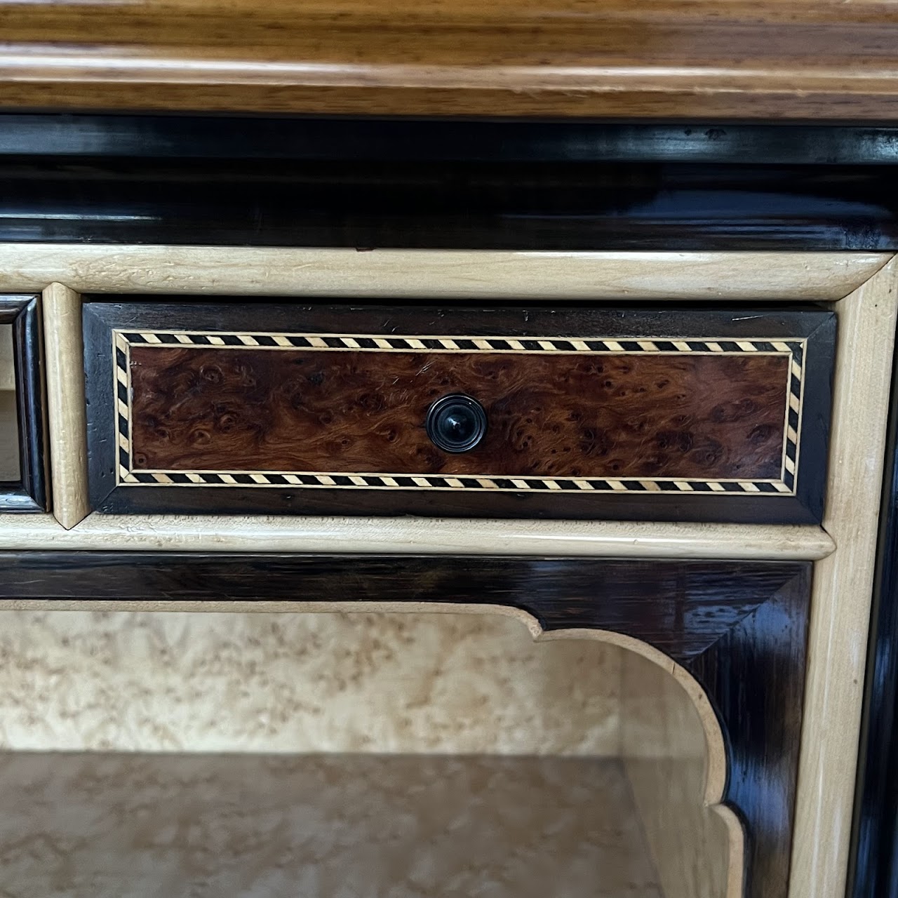 Swiss Antique Walnut and Burl Drop-Front Secretary Desk with Secret Compartments