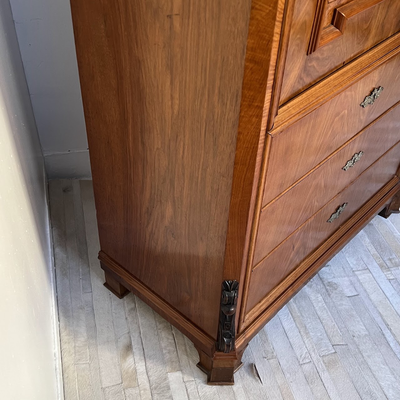 Swiss Antique Walnut and Burl Drop-Front Secretary Desk with Secret Compartments