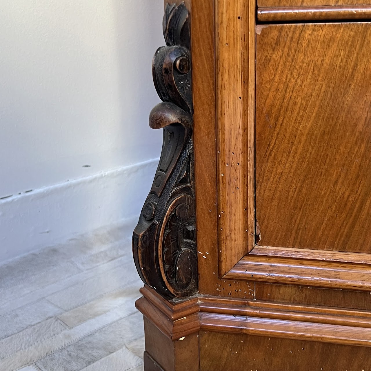 Swiss Antique Walnut and Burl Drop-Front Secretary Desk with Secret Compartments