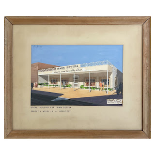 Gene Shrewsbury Signed California Mid-Century Gouache Architectural Concept Painting