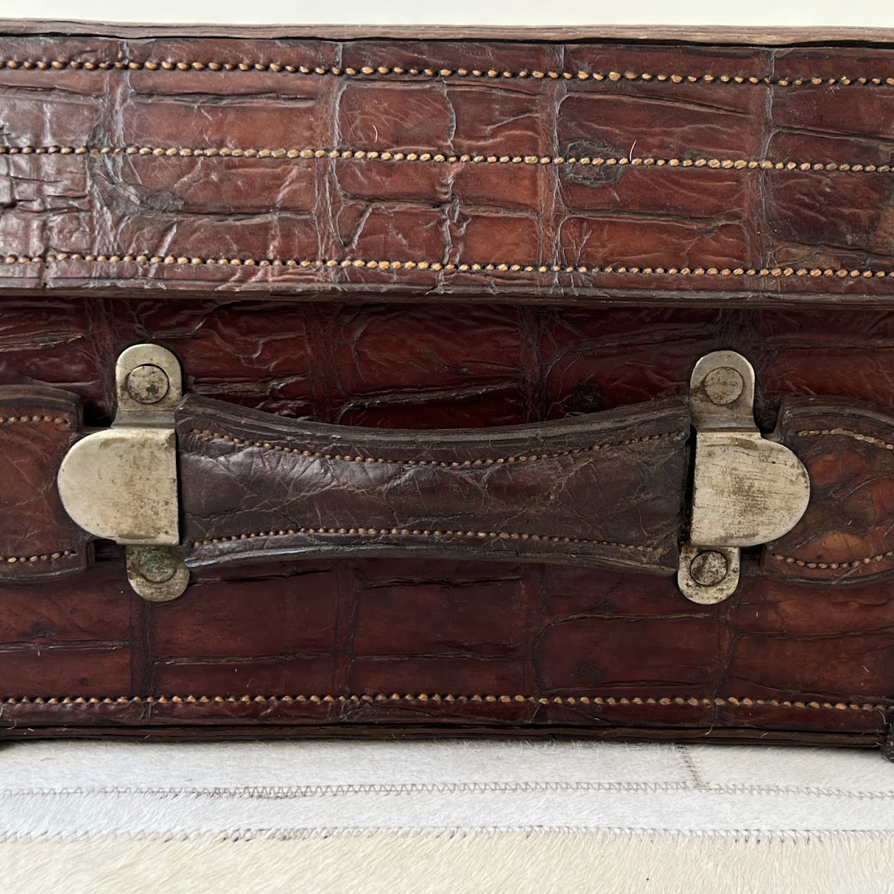 English Antique Alligator Large Dressing and Vanity Case