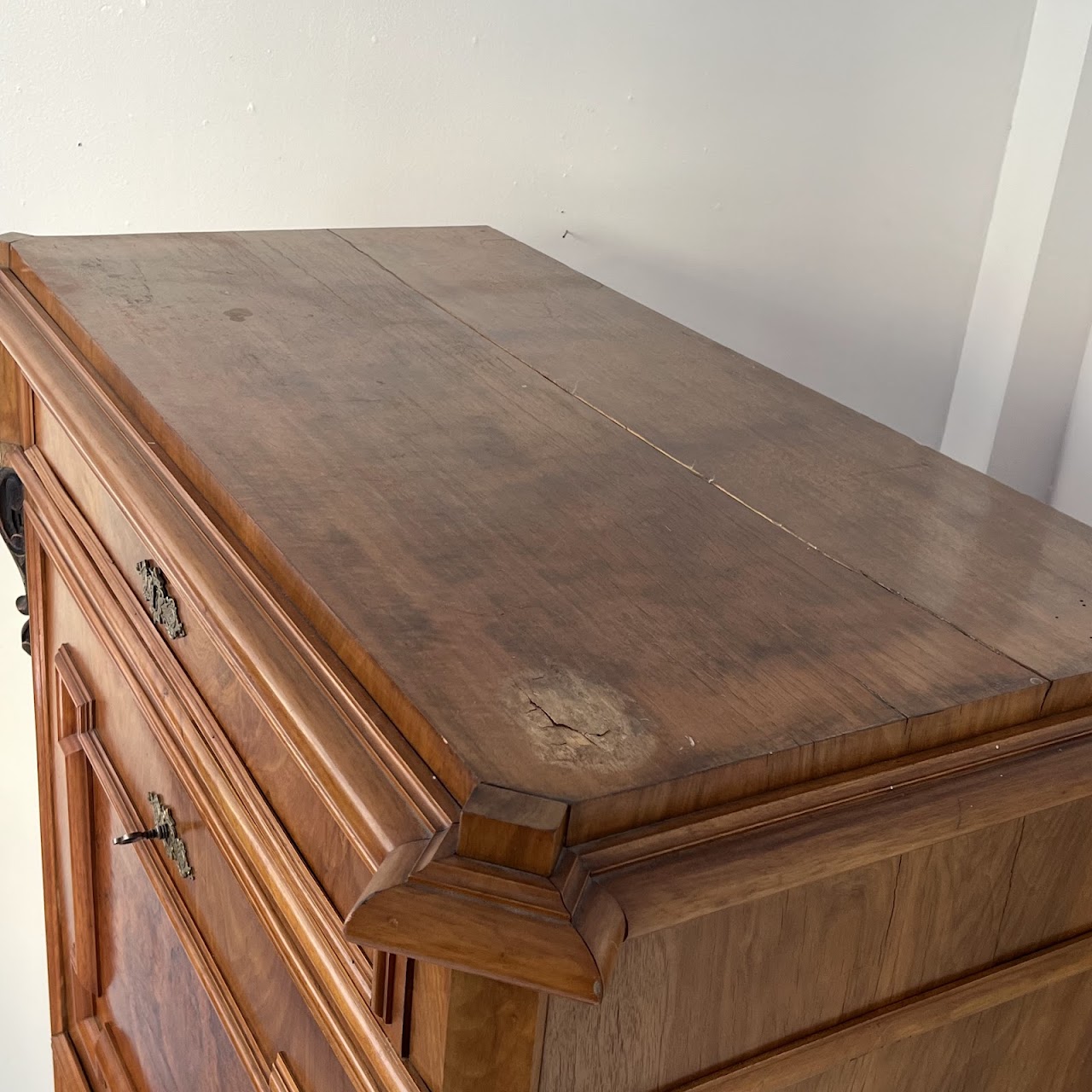 Swiss Antique Walnut and Burl Drop-Front Secretary Desk with Secret Compartments