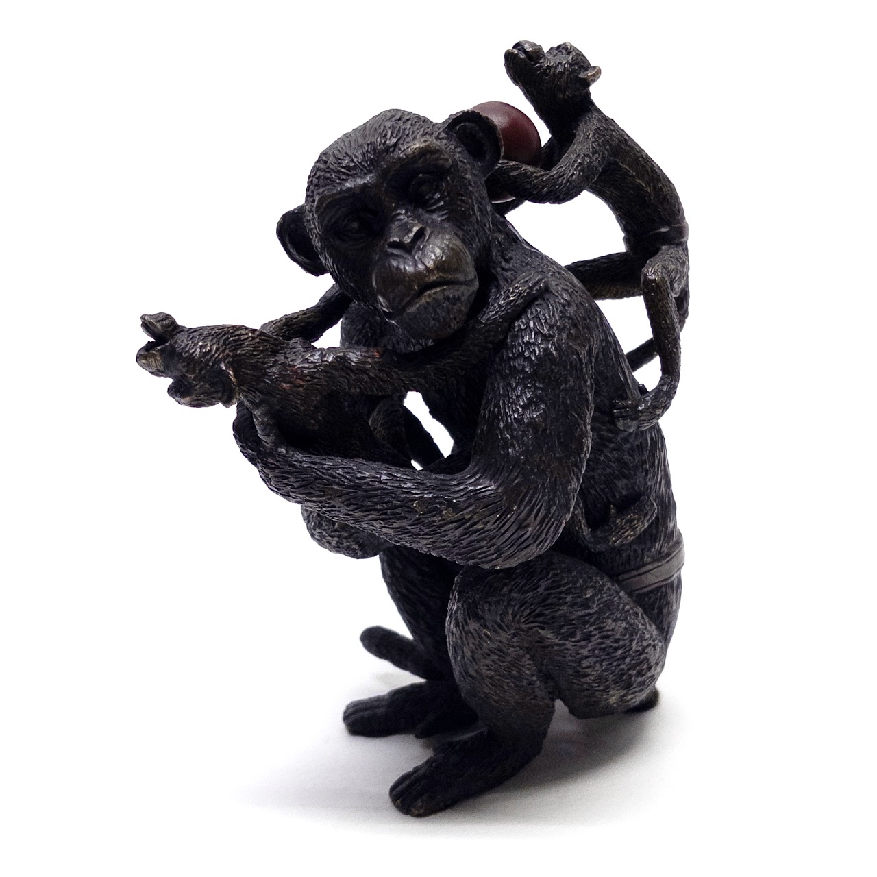 Cast Bronze Chimpanzee with Juveniles Sculpture