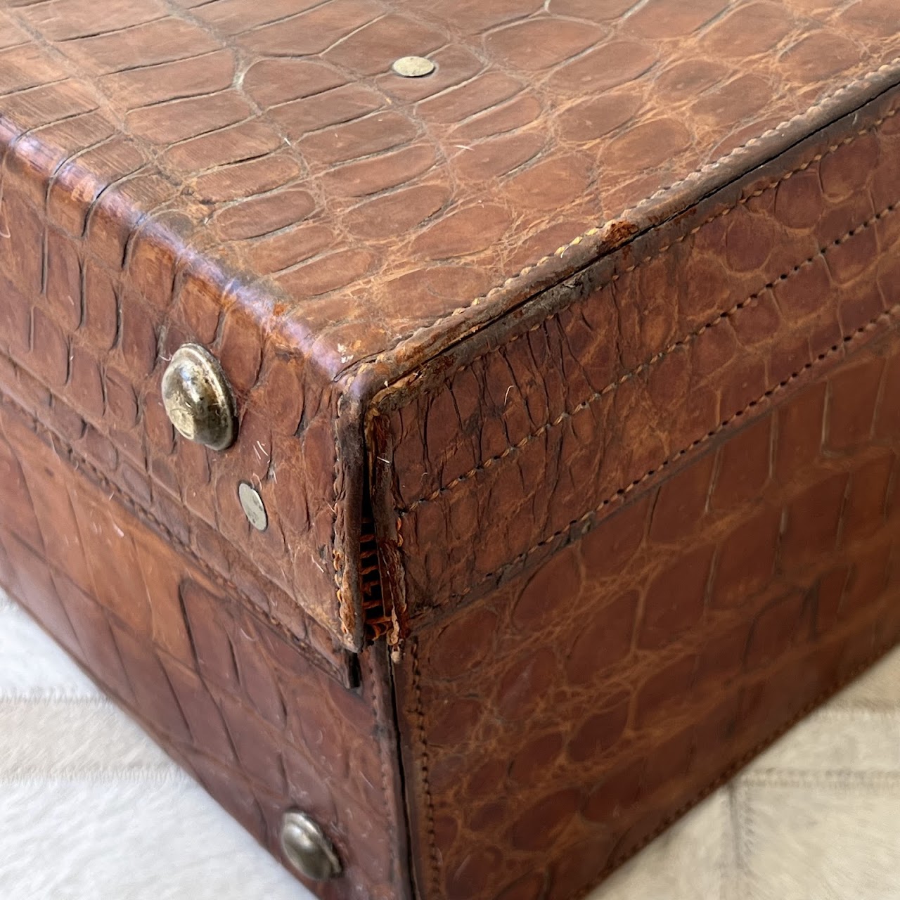 H. Greaves Makers to His Majesty English Antique Crocodile Travel Case