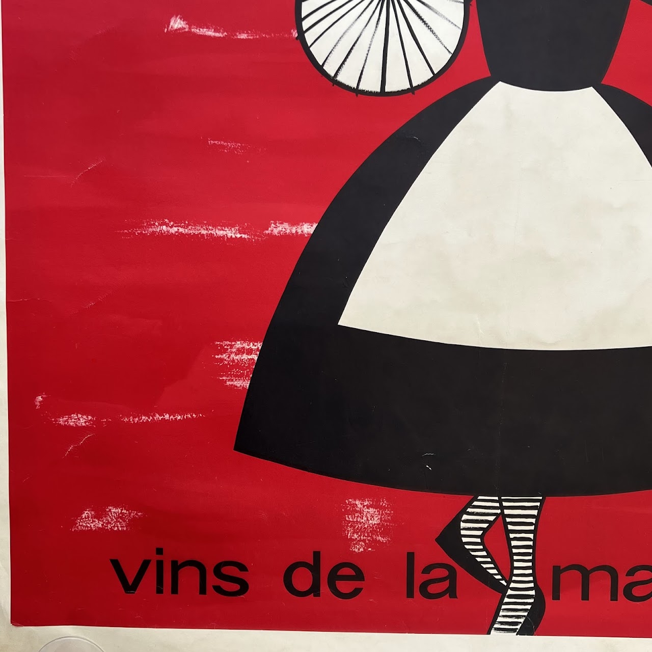 Ma Cave Vins de la Marjolaine Antique French Wine Lithograph Advertising Poster