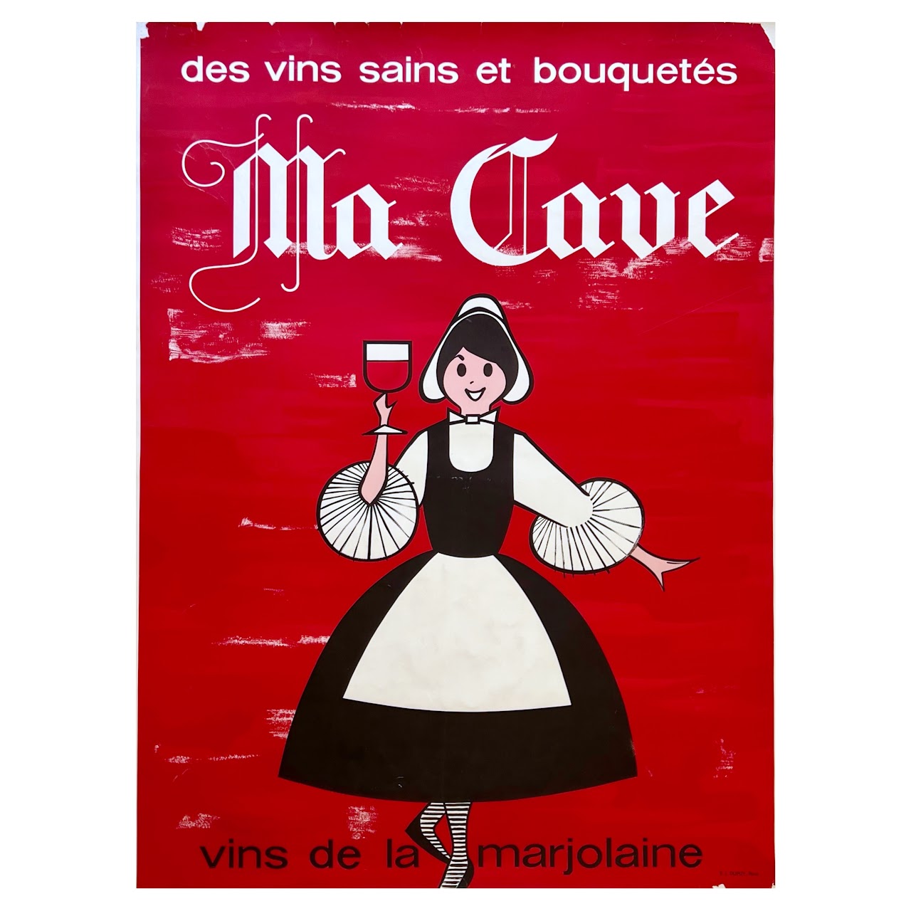 Ma Cave Vins de la Marjolaine Antique French Wine Lithograph Advertising Poster