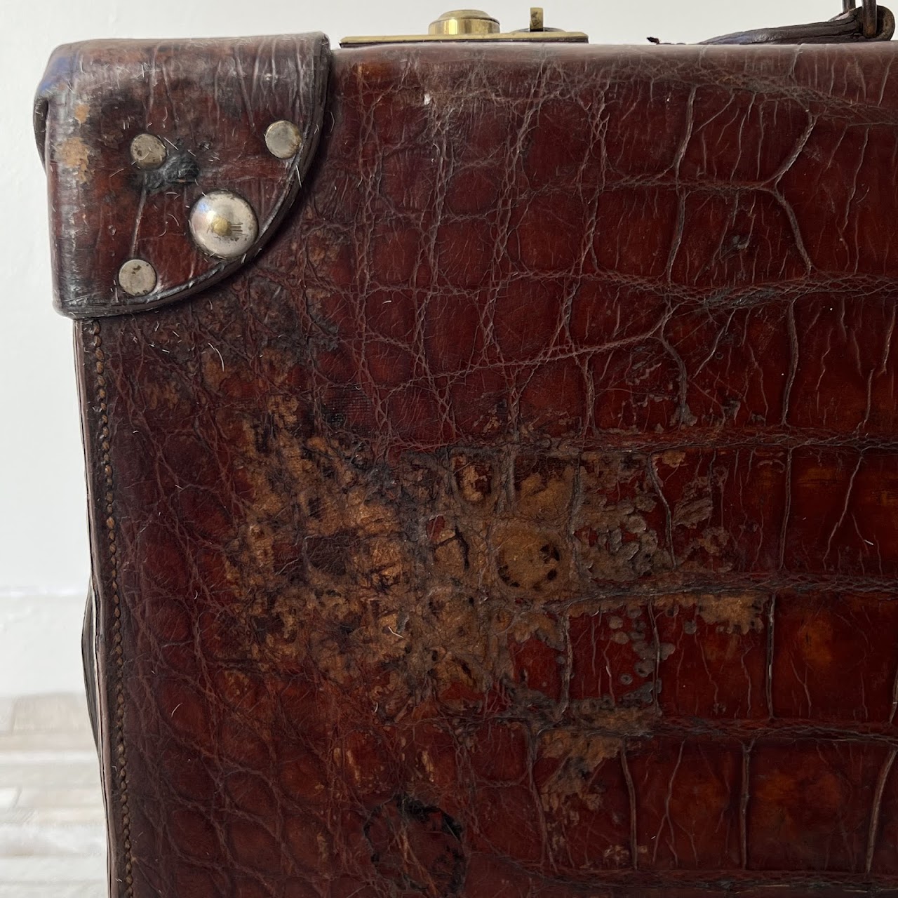 English Antique Alligator Large Dressing and Vanity Case