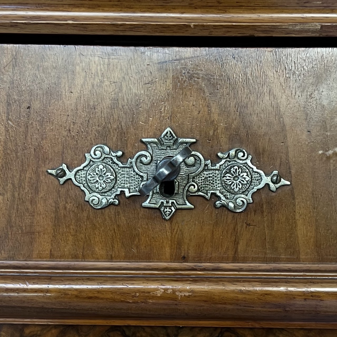 Swiss Antique Walnut and Burl Drop-Front Secretary Desk with Secret Compartments