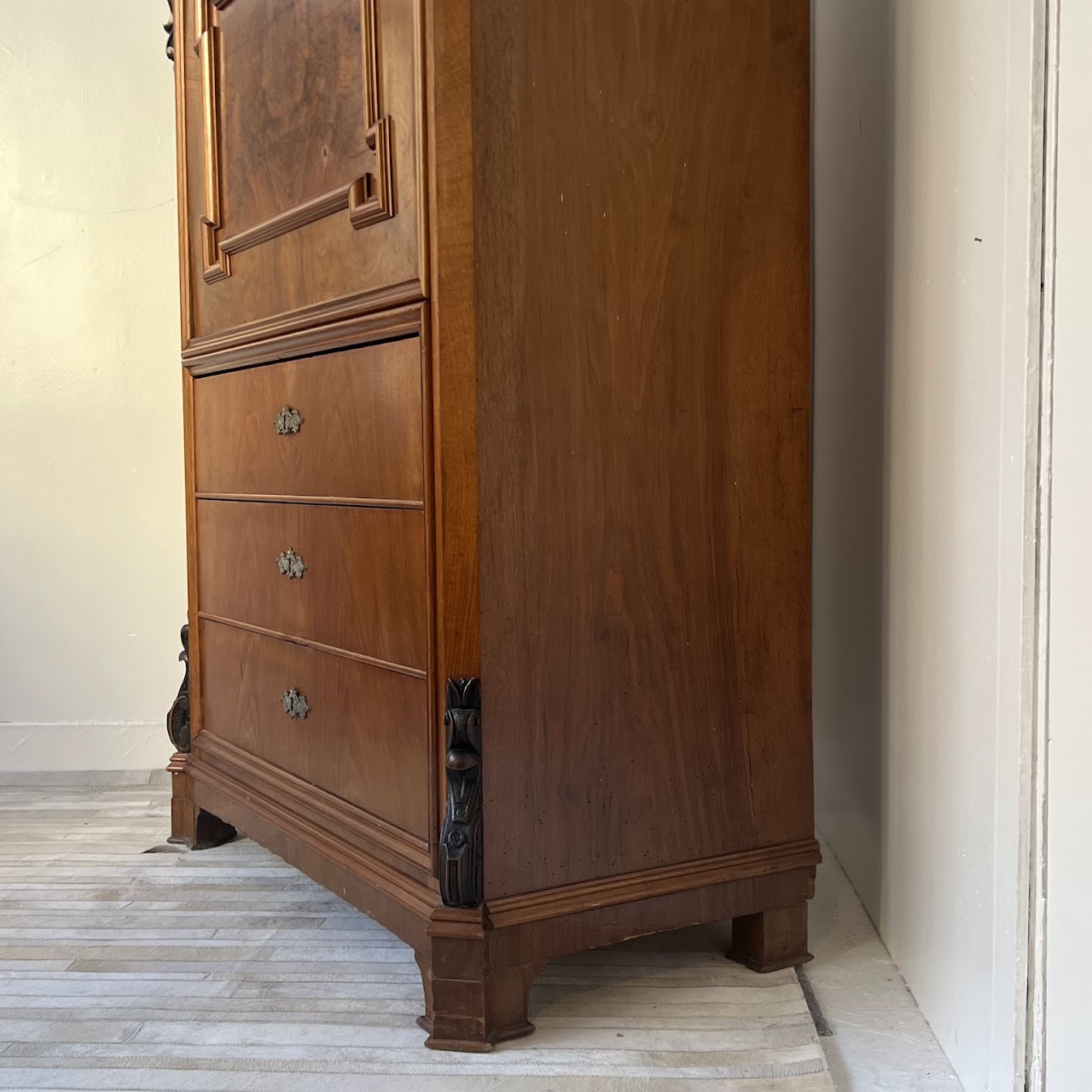 Swiss Antique Walnut and Burl Drop-Front Secretary Desk with Secret Compartments