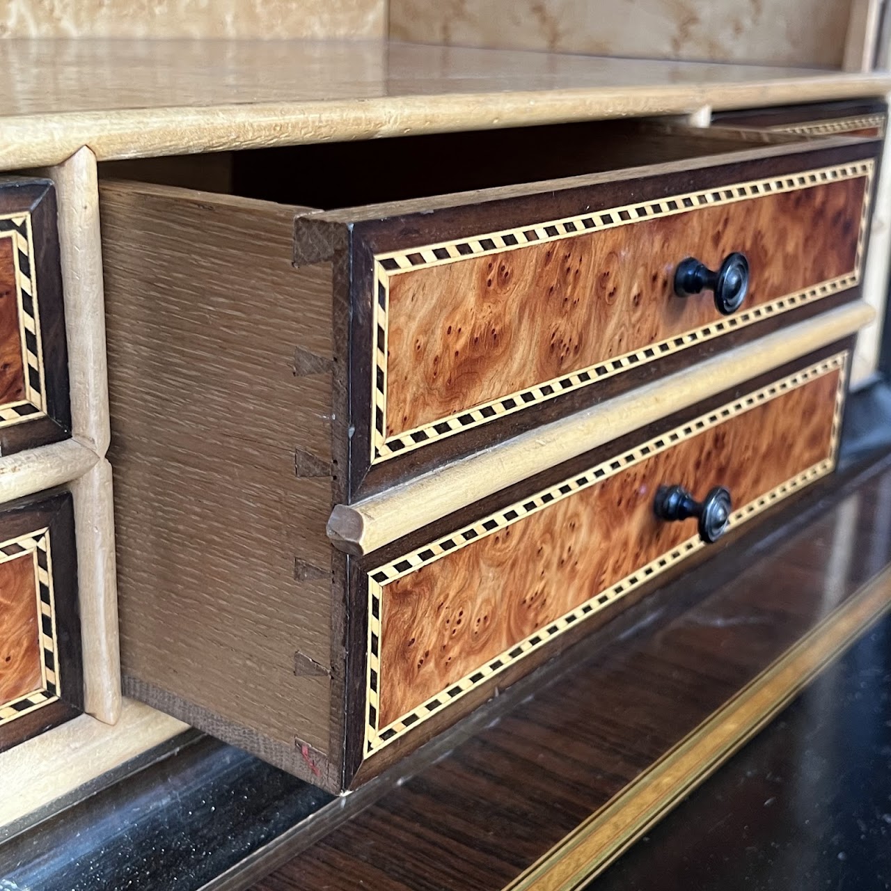 Swiss Antique Walnut and Burl Drop-Front Secretary Desk with Secret Compartments