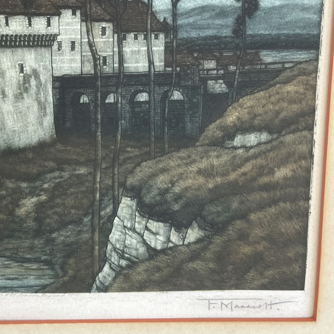 Frederick Marriott 'The Chateau at Dieppe' Signed Antique Aquatint Etching