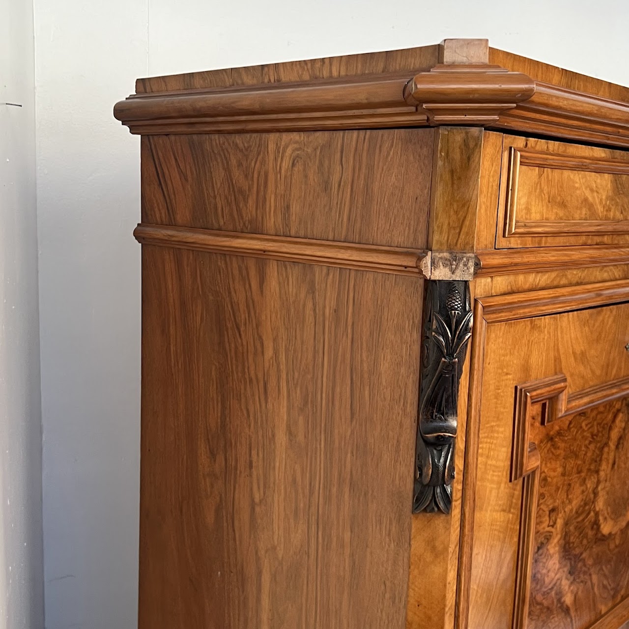 Swiss Antique Walnut and Burl Drop-Front Secretary Desk with Secret Compartments