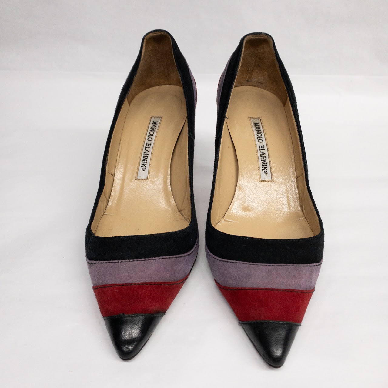 Manolo Blahnik Tri-Tone Suede Pumps