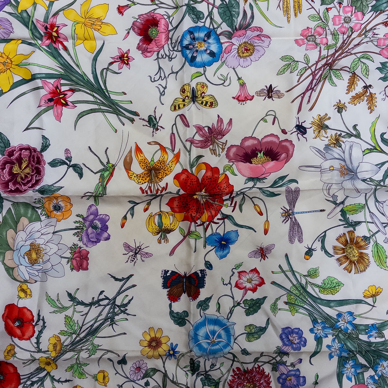 Gucci Vintage Vittorio Accornero Silk Flora and Fauna Scarf