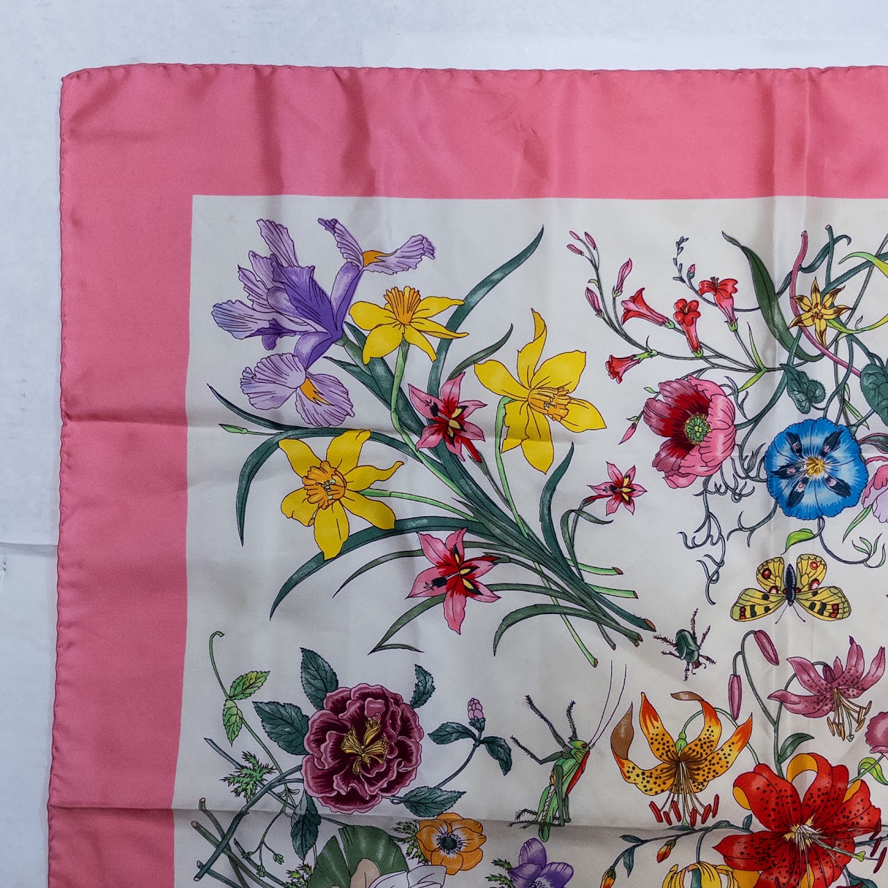 Gucci Vintage Vittorio Accornero Silk Flora and Fauna Scarf