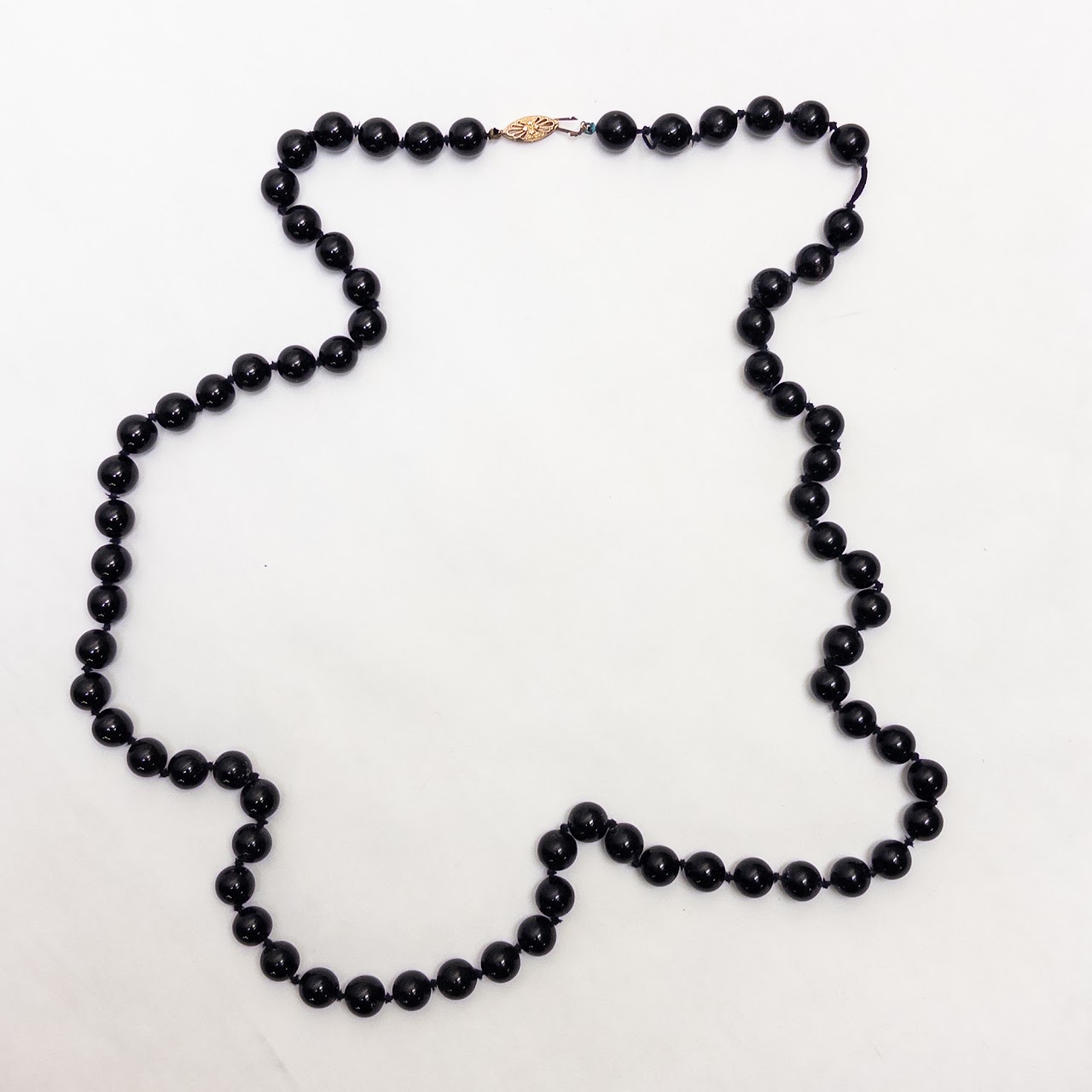 Onyx Bead and 14K Gold Necklace