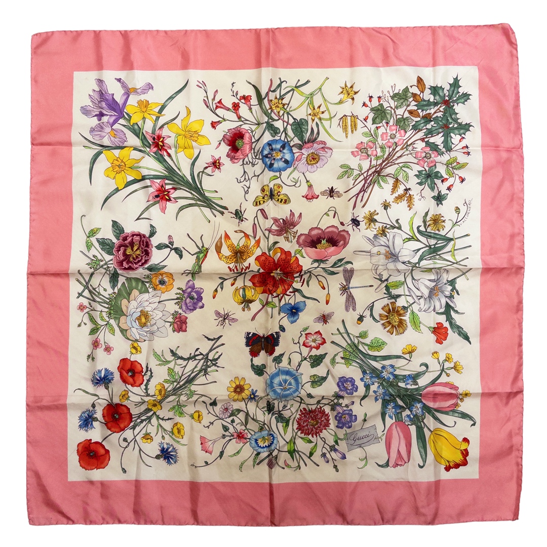 Gucci Vintage Vittorio Accornero Silk Flora and Fauna Scarf