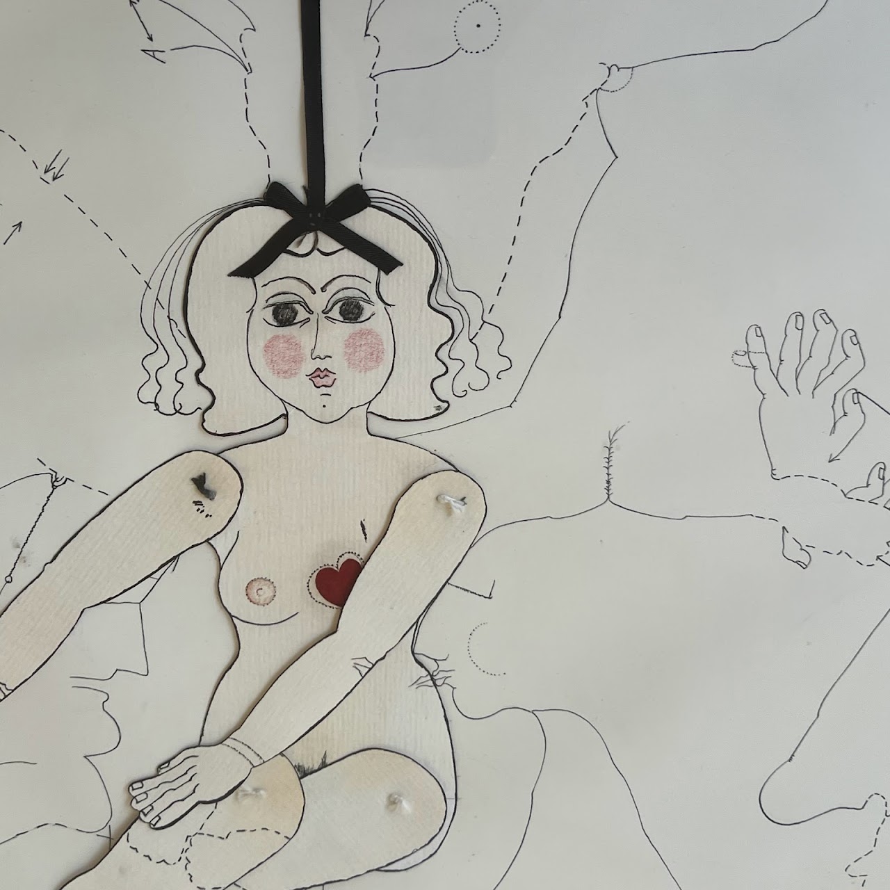 Amaral Signed 'Doll Lady' Ink and Mixed Media Drawing, 1968