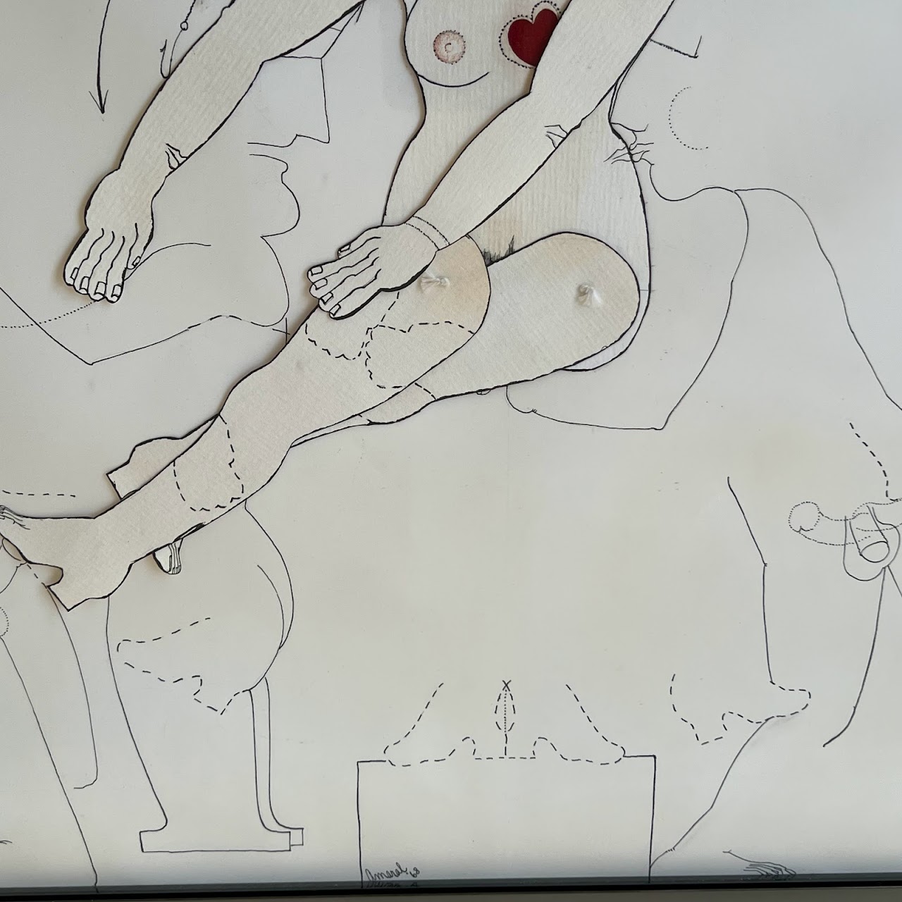 Amaral Signed 'Doll Lady' Ink and Mixed Media Drawing, 1968