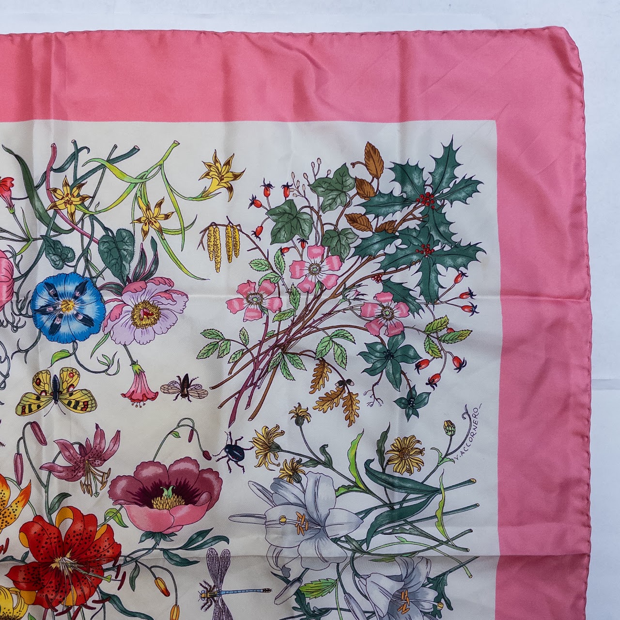 Gucci Vintage Vittorio Accornero Silk Flora and Fauna Scarf